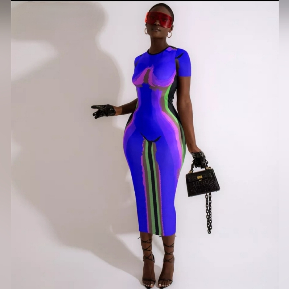 💋3D Printed Short Sleeve O-Neck Midi Dress!!